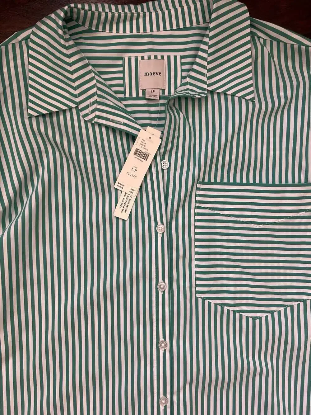 Maeve Soren Green & White Striped Long-Sleeve Shirt Dress Large Petite NWT - Picture 6 of 15
